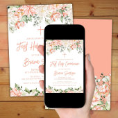 Perzik Blush Ivoor Bloemen Eerste Heilige Communie Kaart