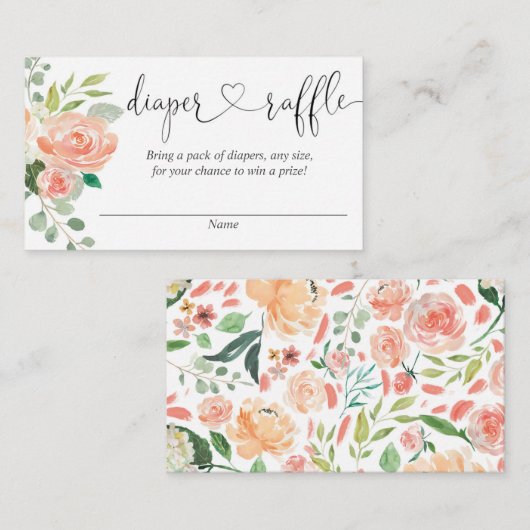 Perzik blush meisje baby shower luier loterij kaar informatiekaartje (Voorkant / Achterkant)
