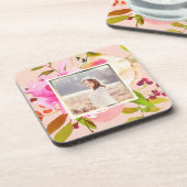 Perzik Blush met Waterverf Bloemen Foto Bier Onderzetter (Linkerzijde)