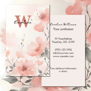 Perzik blush naam monogram waterverf floral visitekaartje