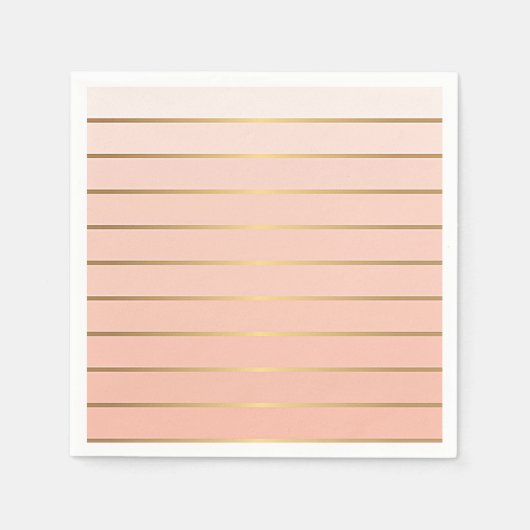 Perzik Blush Ombre & Gold Stripe Papieren servette Servetten (Voorkant)