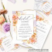 Perzik, Blush, Paarse Floral Vrijgezellenfeest/Bru Kaart