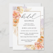 Perzik, Blush, Paarse Floral Vrijgezellenfeest/Bru Kaart (Voorkant)