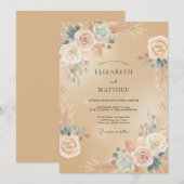 Perzik Blush Romantische Botanische Bruiloft Kaart (Voorkant / Achterkant)