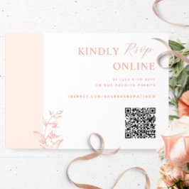 Perzik, Blush Roze Elegant QR Code RSVP Bruiloft Informatiekaartje