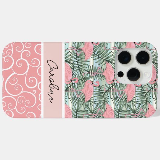 Perzik Blush Roze Flamingo's Palmbladeren Patroon Case-Mate iPhone Case (Achterkant (horizontaal))
