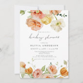 Perzik & Blush Spring Floral Girl Baby shower Kaart (Voorkant)