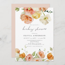 Perzik & Blush Spring Floral Girl Baby shower Kaart