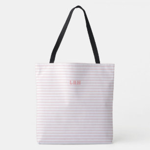 Perzik Blush Streep Klassieke Monogram Beginletter Tote Bag