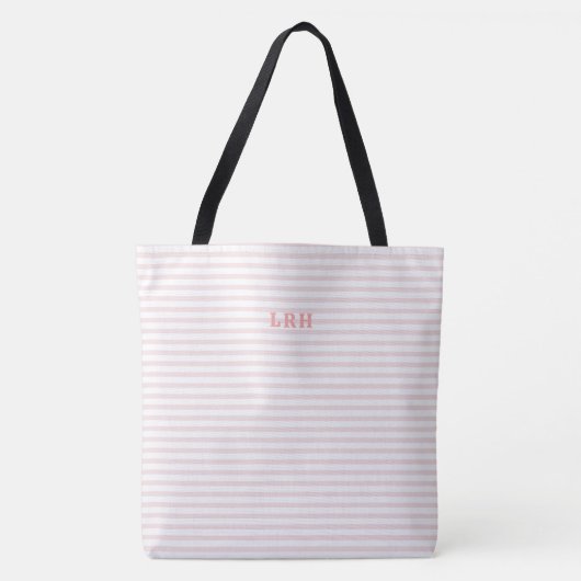 Perzik Blush Streep Klassieke Monogram Beginletter Tote Bag (Voorkant)