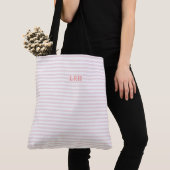 Perzik Blush Streep Klassieke Monogram Beginletter Tote Bag (Dichtbij)