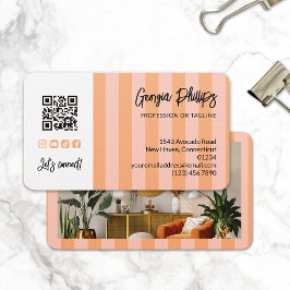 Perzik Blush Strepen QR Code Foto Social Media Visitekaartje