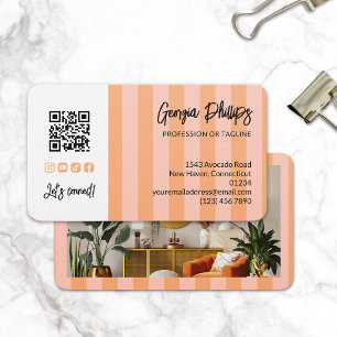 Perzik Blush Strepen QR Code Foto Social Media Visitekaartje