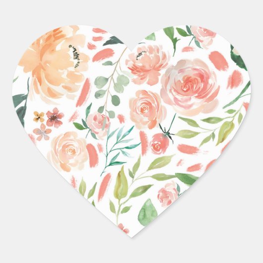 Perzik Blush Waterverf Bloemen Bruiloft Hart Seal Sticker (Voorkant)