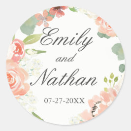 Perzik Blush Waterverf Bloemen Bruiloft Sticker