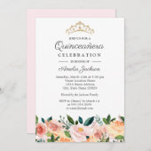 Perzik Blush Waterverf Bloemen Quinceanera Kaart (Voorkant / Achterkant)