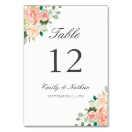 Perzik Blush Waterverf Bloemen Tafel Aantal Kaarte Kaart