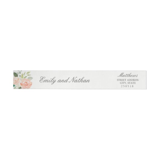 Perzik Blush Waterverf Bloemen Wrap Around Label (Individueel)