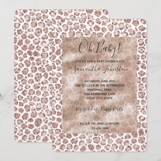 Perzik Blush Wit Luipaard Print Glitter Kaart (Voorkant / Achterkant)