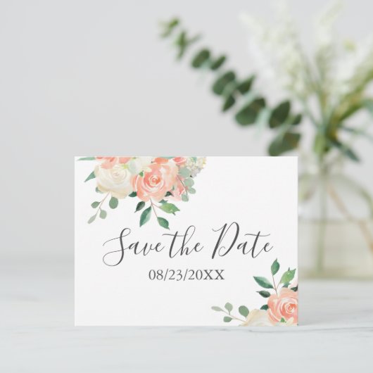 Perzik Boeket Bruiloft Save the Date Briefkaart (Staand voorkant)