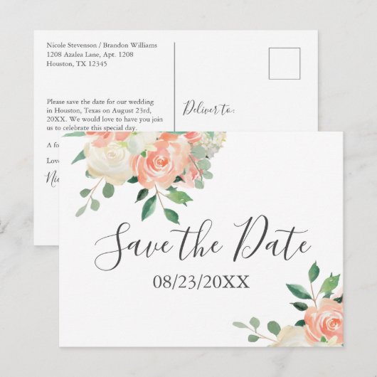 Perzik Boeket Bruiloft Save the Date Briefkaart (Voorkant / Achterkant)