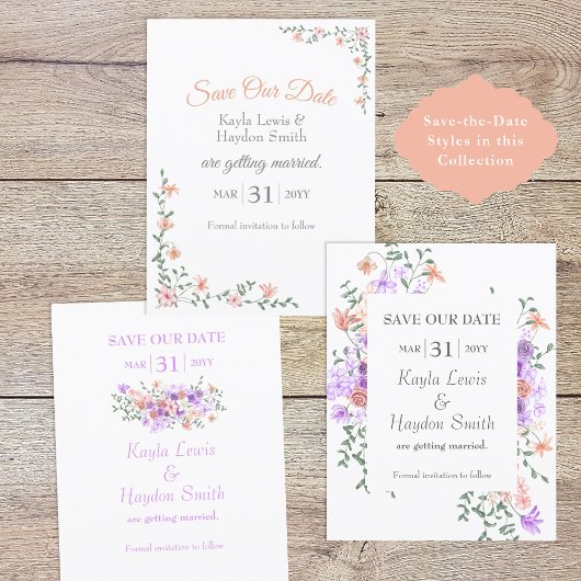 Perzik Boeket Bruiloft Save the Date Kaart