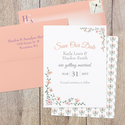 Perzik Boeket Bruiloft Save the Date Kaart