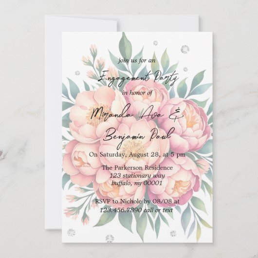 Perzik boeket met diamanten verlovingsfeest kaart (Voorkant)