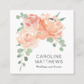 Perzik Boeket Waterverf Bloemen Vierkante Visitekaartje (Voorkant)