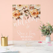 Perzik Boheemse Botanische Bloemen Gouden Bruiloft Acryl Bord (Huwelijk)