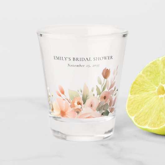 Perzik Boho Bloemachtige Bruidsdouche Shot Glas (Voorkant)