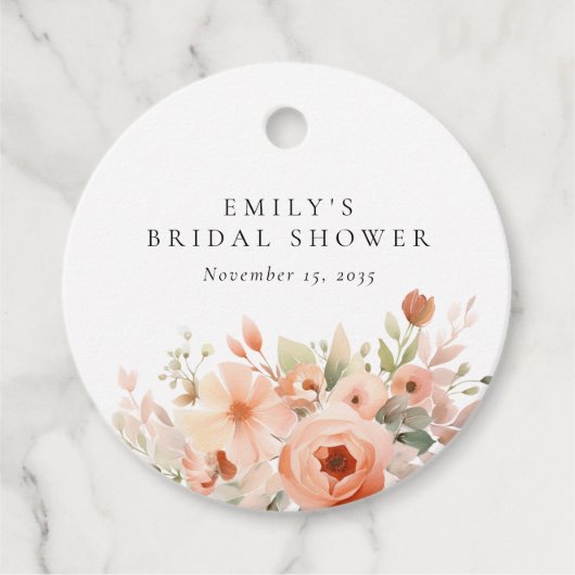 Perzik Boho Bloemachtige Bruiloftsborrel Bedankjes Labels (Voorkant)