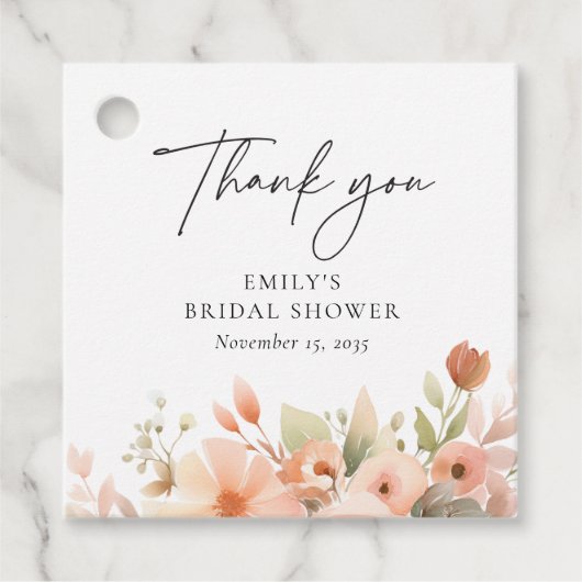 Perzik Boho Bloemachtige Bruiloftsontvangst Bedankjes Labels (Voorkant)
