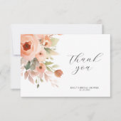 Perzik Boho Bloemachtige Bruiloftsontvangst  Bedankkaart (Voorkant)