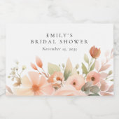 Perzik Boho Bloemen Bruidsdouche Sparkling Wijnetiket (Enkel label)