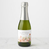 Perzik Boho Bloemen Bruidsdouche Sparkling Wijnetiket (Voorkant)