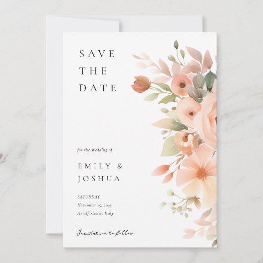 Perzik Boho Bloemen Bruiloft Save The Date (Voorkant)