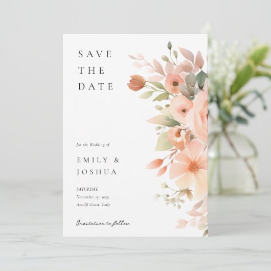 Perzik Boho Bloemen Bruiloft Save The Date (Staand voorkant)
