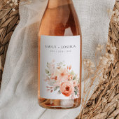 Perzik Boho Bloemen Bruiloft Wijn Etiket