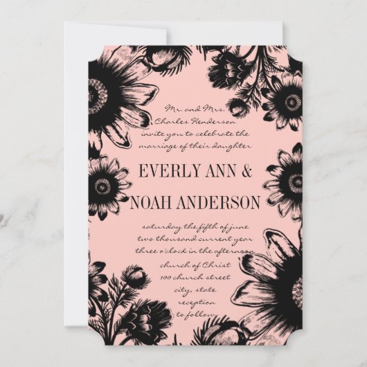 Perzik Boho Bohemian Wildflower Bruiloft Kaart (Voorkant)