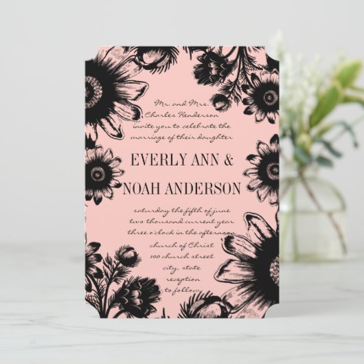  Perzik Boho Bohemian Wildflower Bruiloft Kaart (Staand voorkant)