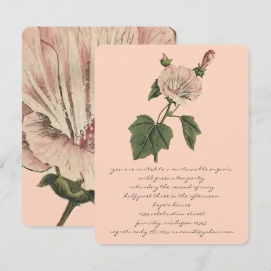 Perzik  Boho Botanisch Roos Bloemendiner Kaart (Voorkant / Achterkant)