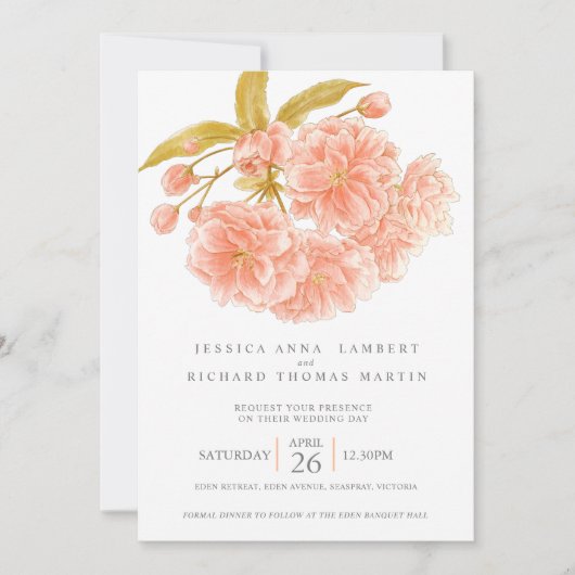 Perzik boombloesem waterverf foto bruiloft kaart (Voorkant)