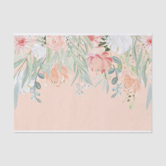 Perzik Bord Groene Waterverf Bloemen Tissue Paper Tissuepapier (Voorkant)