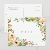 Perzik botanisch frame huwelijksreactie nummerverz uitnodiging briefkaart (Voorkant / Achterkant)