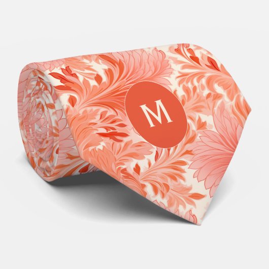 Perzik Botanisch Monogram Stropdas (Opgerold)