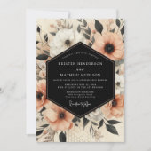 Perzik Botanische Elegantie Bruiloft Kaart (Voorkant)
