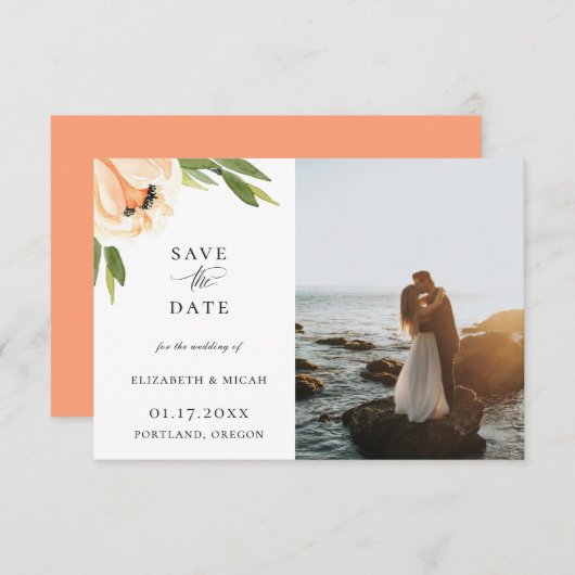 Perzik Botanische Foto Save The Date Aankondiging (Voorkant / Achterkant)