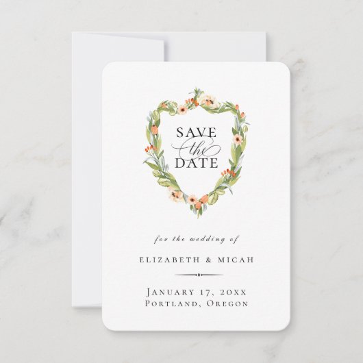 Perzik Botanische Wapen Save The Date Aankondiging (Voorkant)