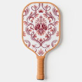 Perzik Bourgogne en witte Damask Floral Pickleball Paddle (Achterkant)